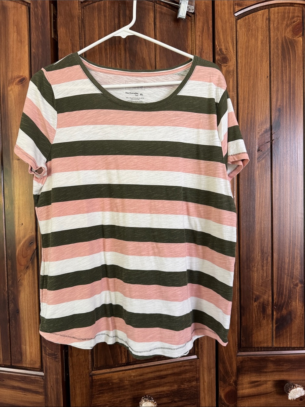 Women's Striped Short-Sleeve Tee - Pink, Olive & White